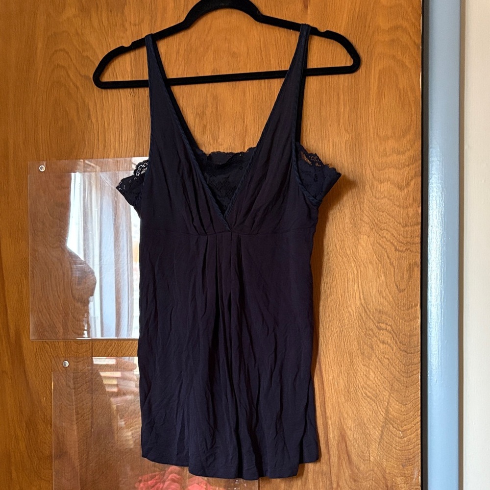 Midnight Carole Hochman Black and Navy Blue Lace Trim Sleepwear